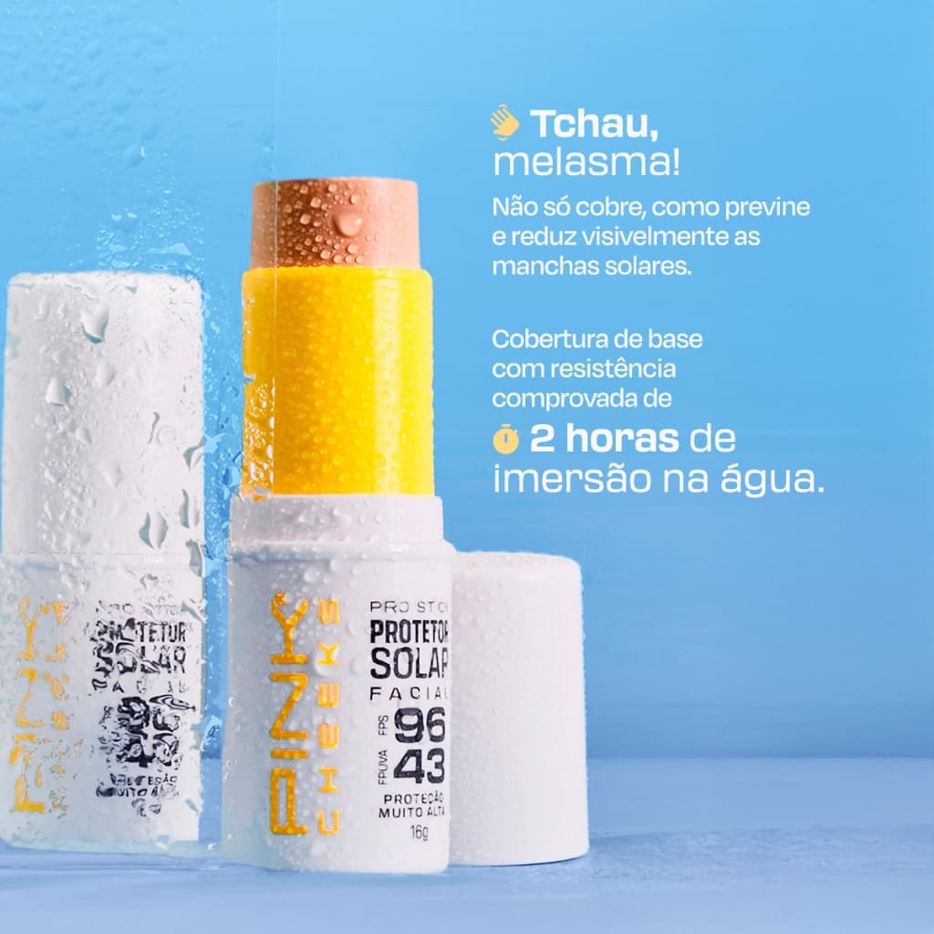 Protetor Solar com Cor em Bastao FPS96 Cor 15Km - Alta Cobertura Resistente a Água e Suor e com Vitamina E