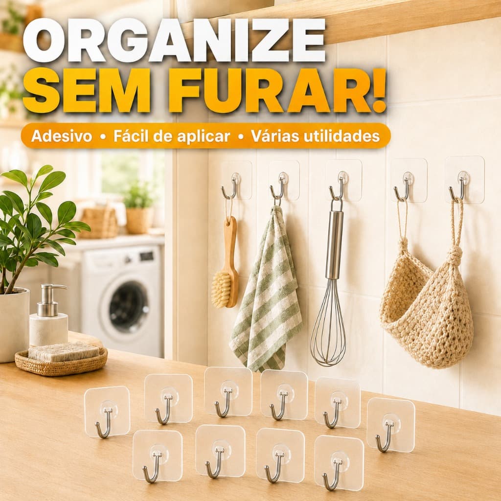Kit 30/20/10/5 Unidades Ganchos Adesivos Parede Multi Funcional Autocolante Casa Cozinha Quarto Banheiro Organizado