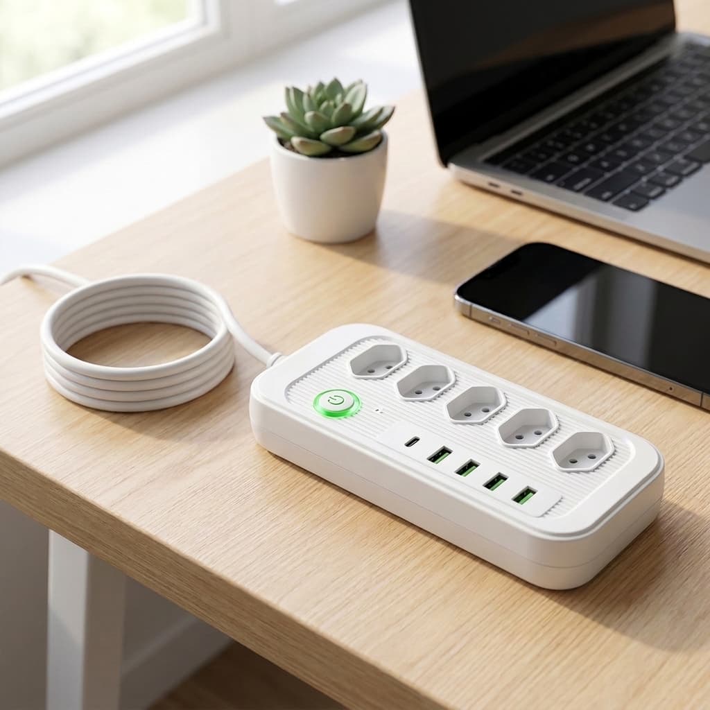 Extensão Elétrica Bivolt com 5 Tomadas, 3 USB e 1 USB-C