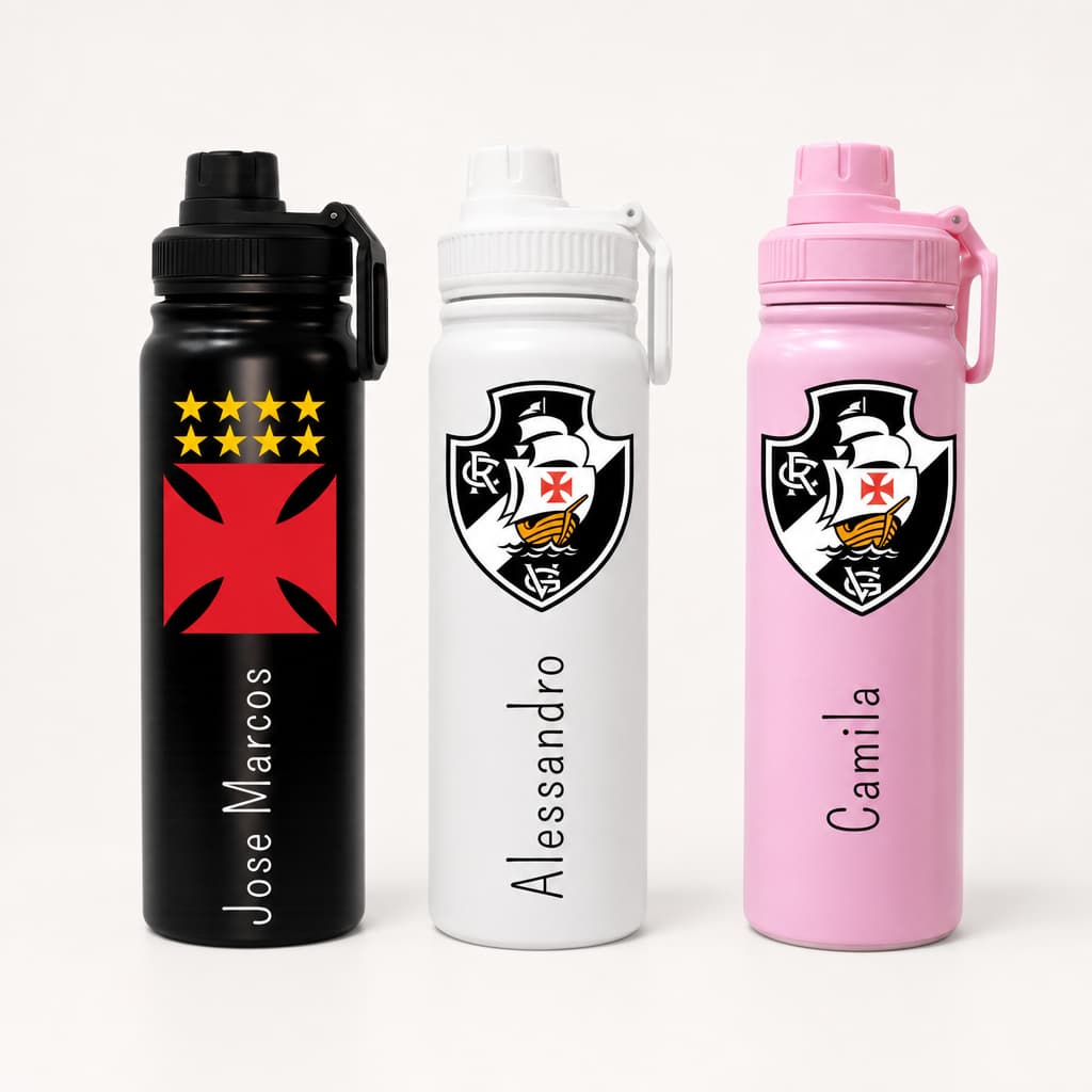 Garrafa Térmica Inox 800ml Personalizada Vasco – Nome + Escudo | Presente Dia dos Pais - Torcedor
