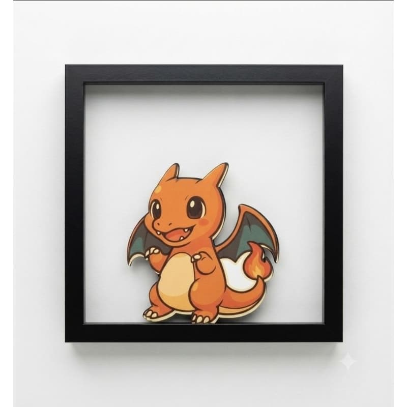 Quadro Decorativo Charizard Pokémon com Moldura Preta para Quarto Geek
