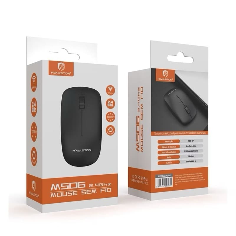 H'maston MS06 Mouse Sem Fio 2.4Ghz 1000Dpi Para Notebook PC Wireless Bluetooth Usb Design Ergonômico