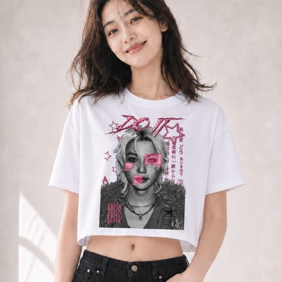Camiseta Cropped Stray Kids Felix Do It K-pop Algodão Premium Estampa DTF Unissex Curta