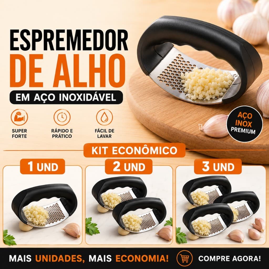 Espremedor de Alho Manual Inox Amassador Resistente para Cozinha