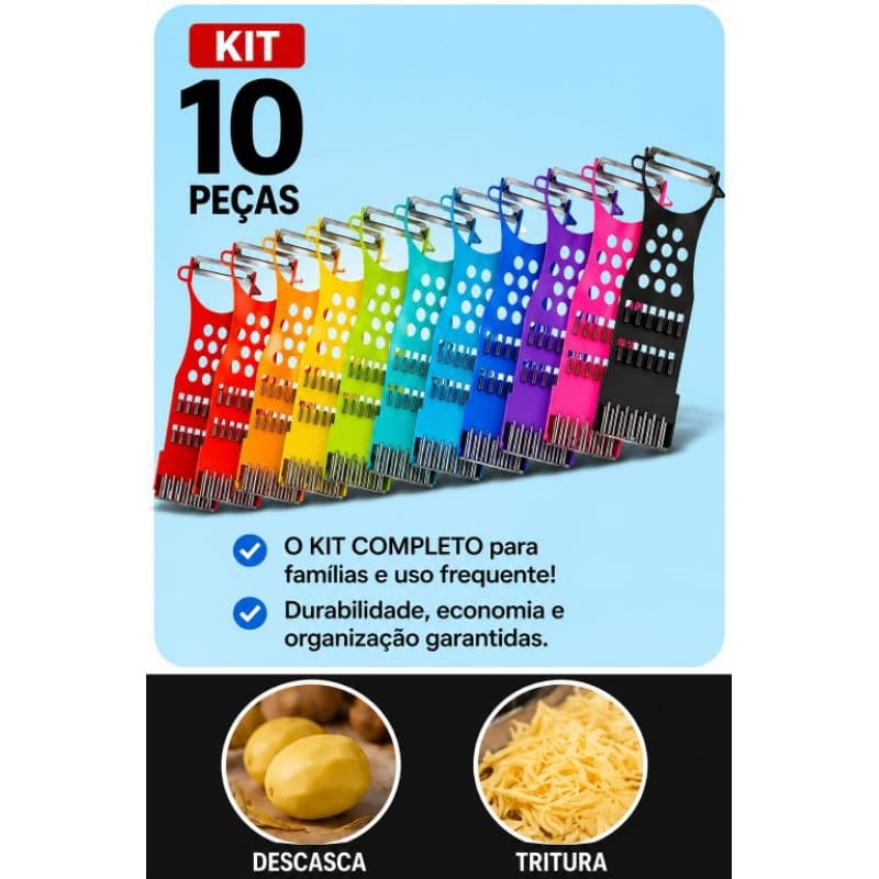 Kit 10 Descascador Fatiador Descascador 5 Em 1 De Legumes Verduras Frutas Manual Multifuncional Promoção