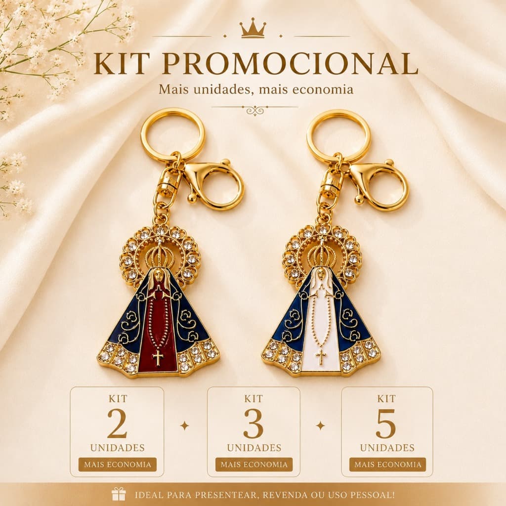 kit 2/3/5 Chaveiro Nossa Senhora Aparecida Mosquete e Strass - PROMOÇÃO