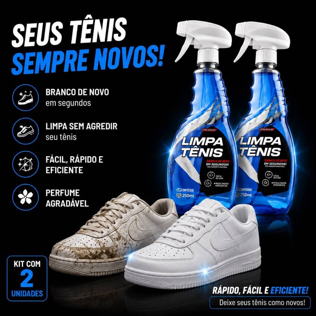 Kit 2 Limpa Tênis 500ml Limpeza Profunda Imediata Tira Manchas Limpador Sapatos tenis perfume Branco