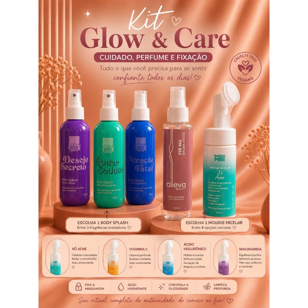 Kit de Cuidados e Beleza – Body Splash + Bruma Matte + Mousse Micelar