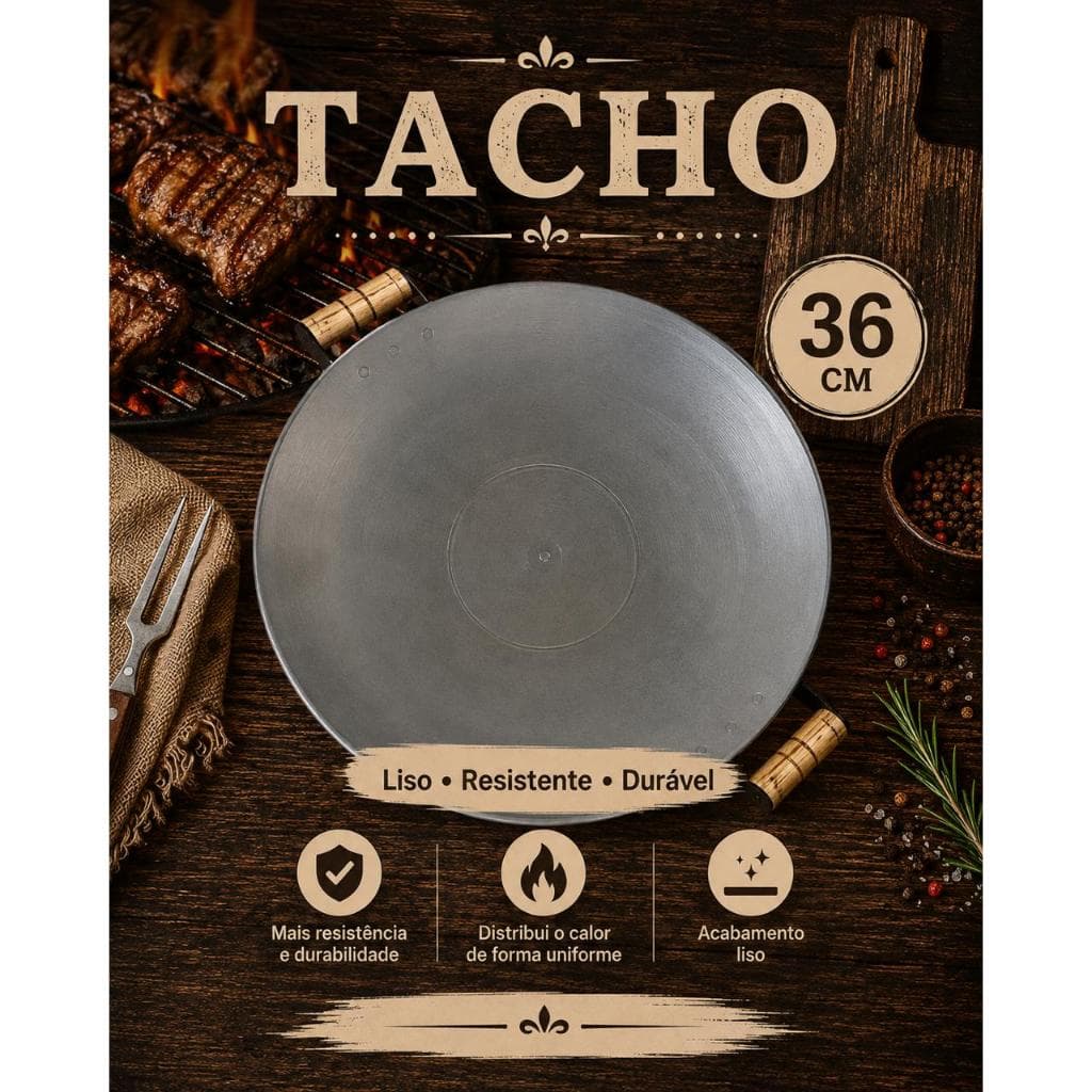 Tacho Disco Arado 36cm Aço Carbono Churrasco Paella Fogão Lenha Camping