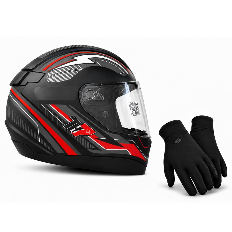 CAPACETE TAURUS TH7 TRAMA VERMELHO/GRAFITE FOSCO + LUVA BASE THERMIC PROTEÇÃO FRIO E CHAVEIRO PERSONALIZADO