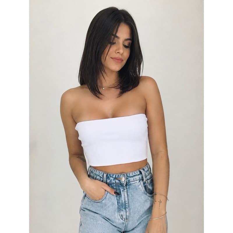Top Faixa Feminino Tomara Que Caia Suplex Sem Bojo Cropped Básico Sem Alça