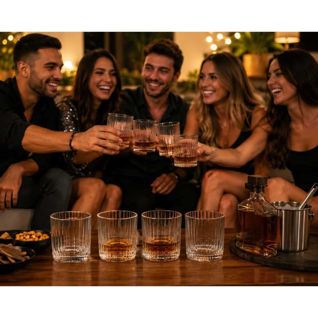Jogo Copos Para Drinks Whisky 340ml Vidro Canelado Resistente Luxo (Kits 4 e 8) Batidas Caipirinhas Clássico Lindo