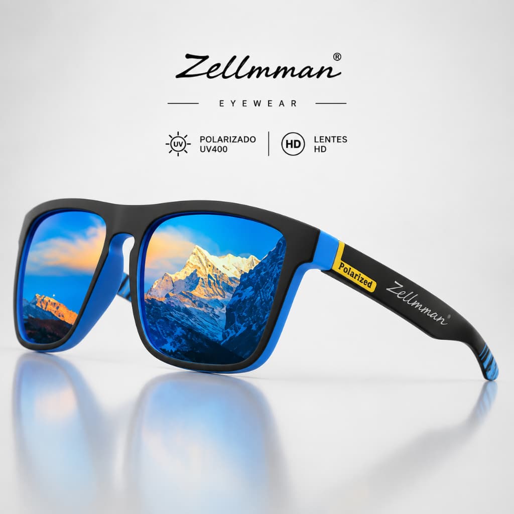 Oculos De Sol Masculino Azul Espelhado Polarizado Com Proteção 400UV - Zellmann