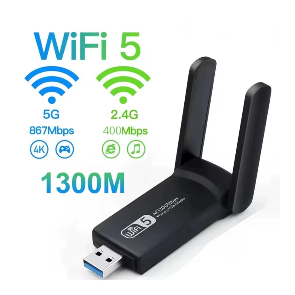 Adaptador Usb Wifi Wireless Dual Band Ac1300 5ghz e 2.4ghz 1300mbps Duas Antenas Externas