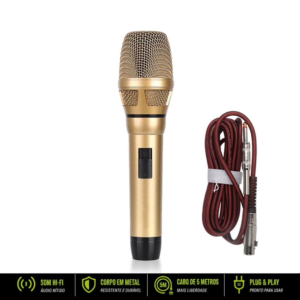 RAYHAYES Microfone De Mão RD-3 Metálico Dinâmico Cabo 5m Para Live Karaokê