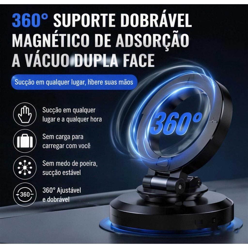 360°Suporte dobrável para celular Suporte magnético de adsorção de carro a vácuo dupla face
