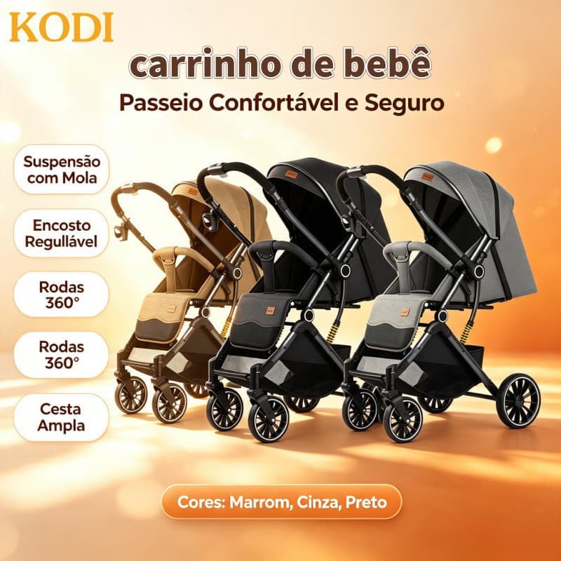 Carrinho de Bebê Passeio com Suspensão de Mola Encosto Reclinável Estrutura Resistente Rodas Giratórias 360°-P30