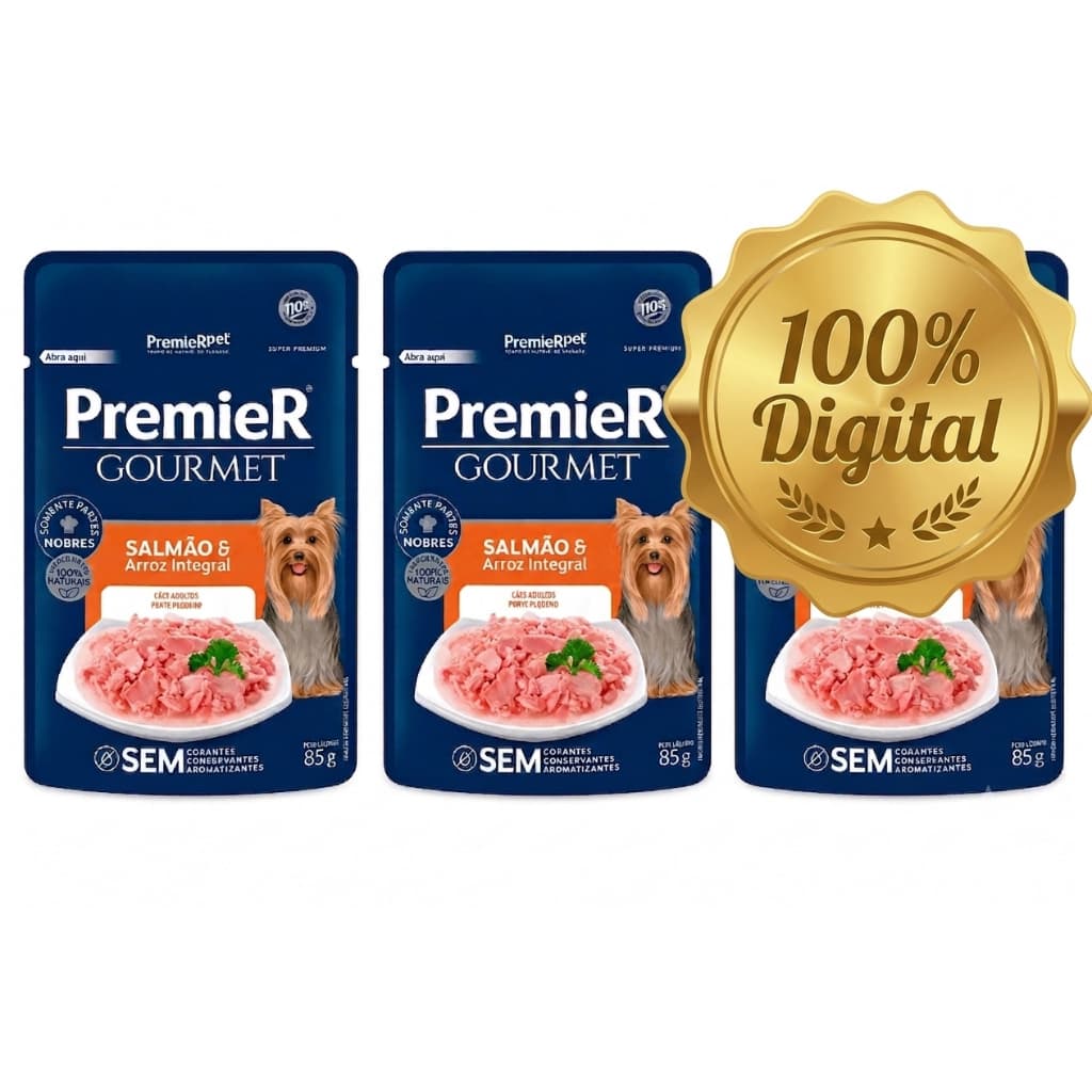 Kit 3 Unidades Ração Úmida Premier Gourmet Cães ADULTOS Salmão e Arroz Integral – 85g