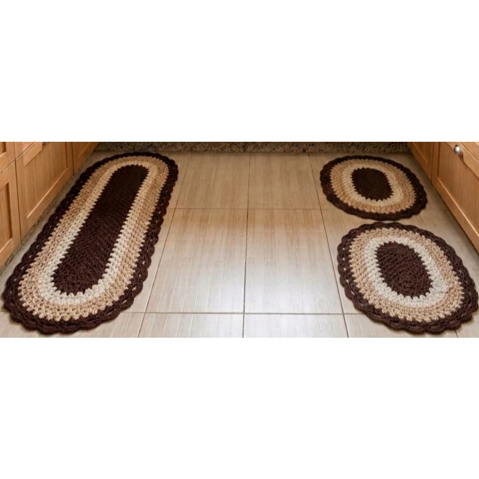 Kit 3 peças jogo de cozinha Oval Passadeira Tapete Croche
