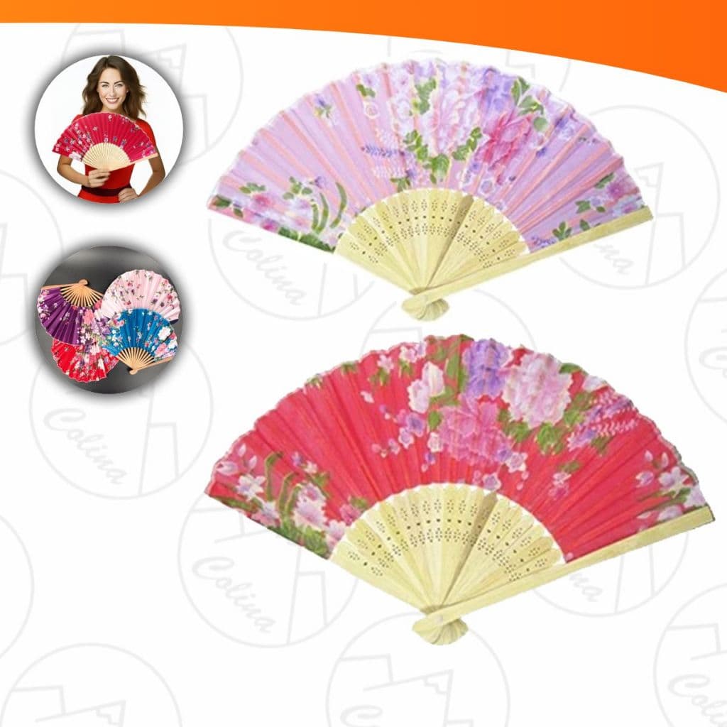 Leque Oriental Flores De Tecido Para Festa Dança Carnaval Decoração Importadora Util