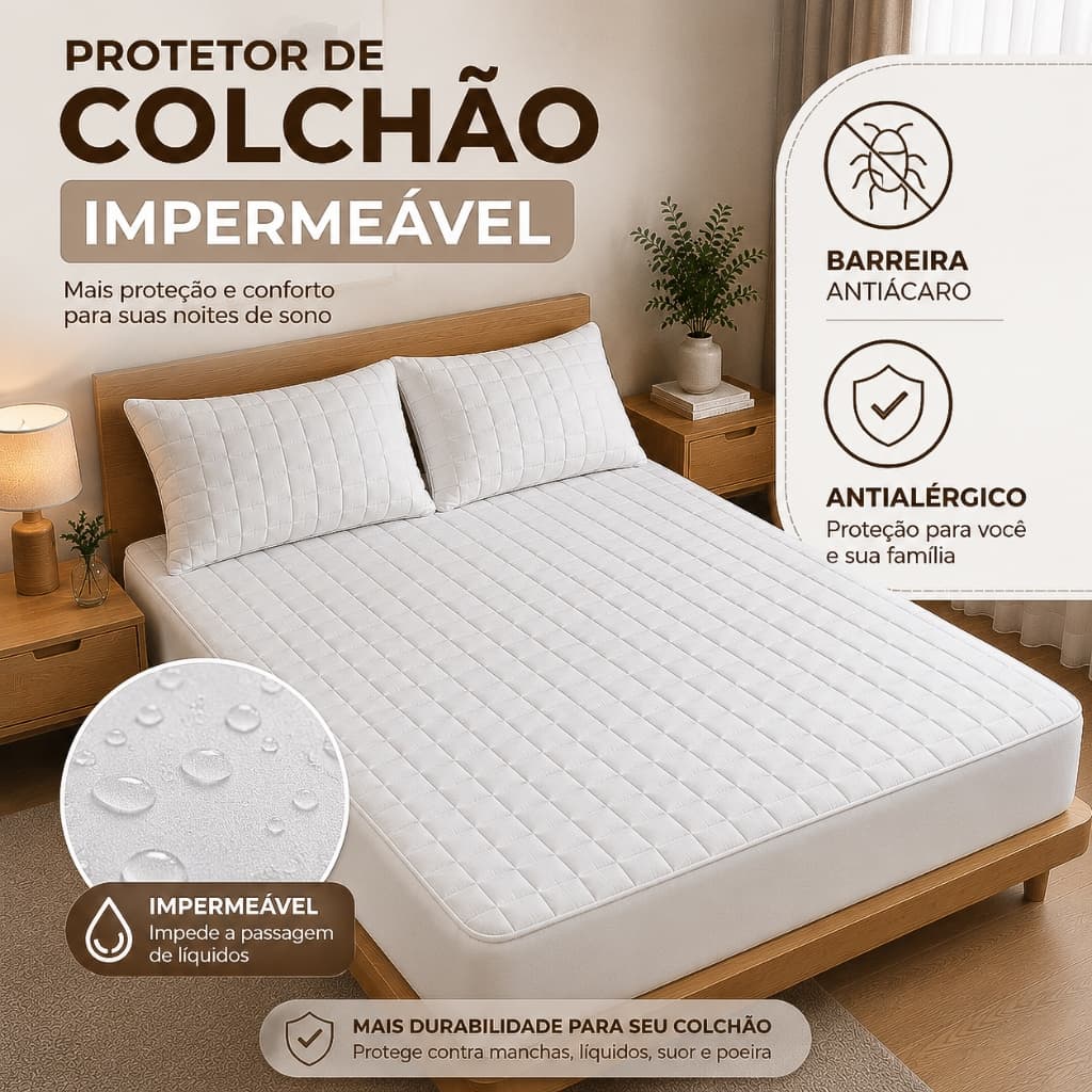 Capa de colchão impermeável solteiro, casal, queen, king  matelado com elástico em toda volta