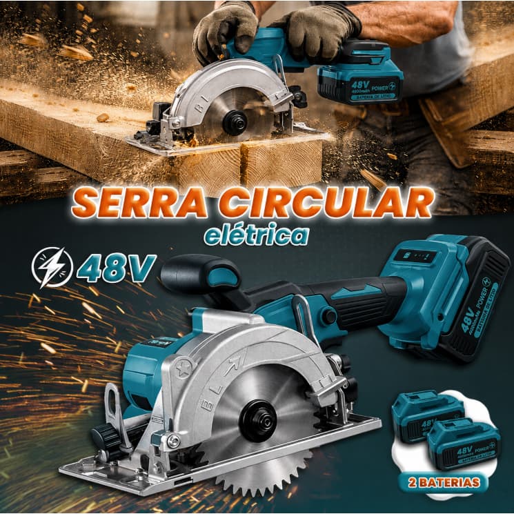 Serra Circular 48v Elétrica 2 Baterias Corte 45° Disco 125mm Corta Disco Madeira