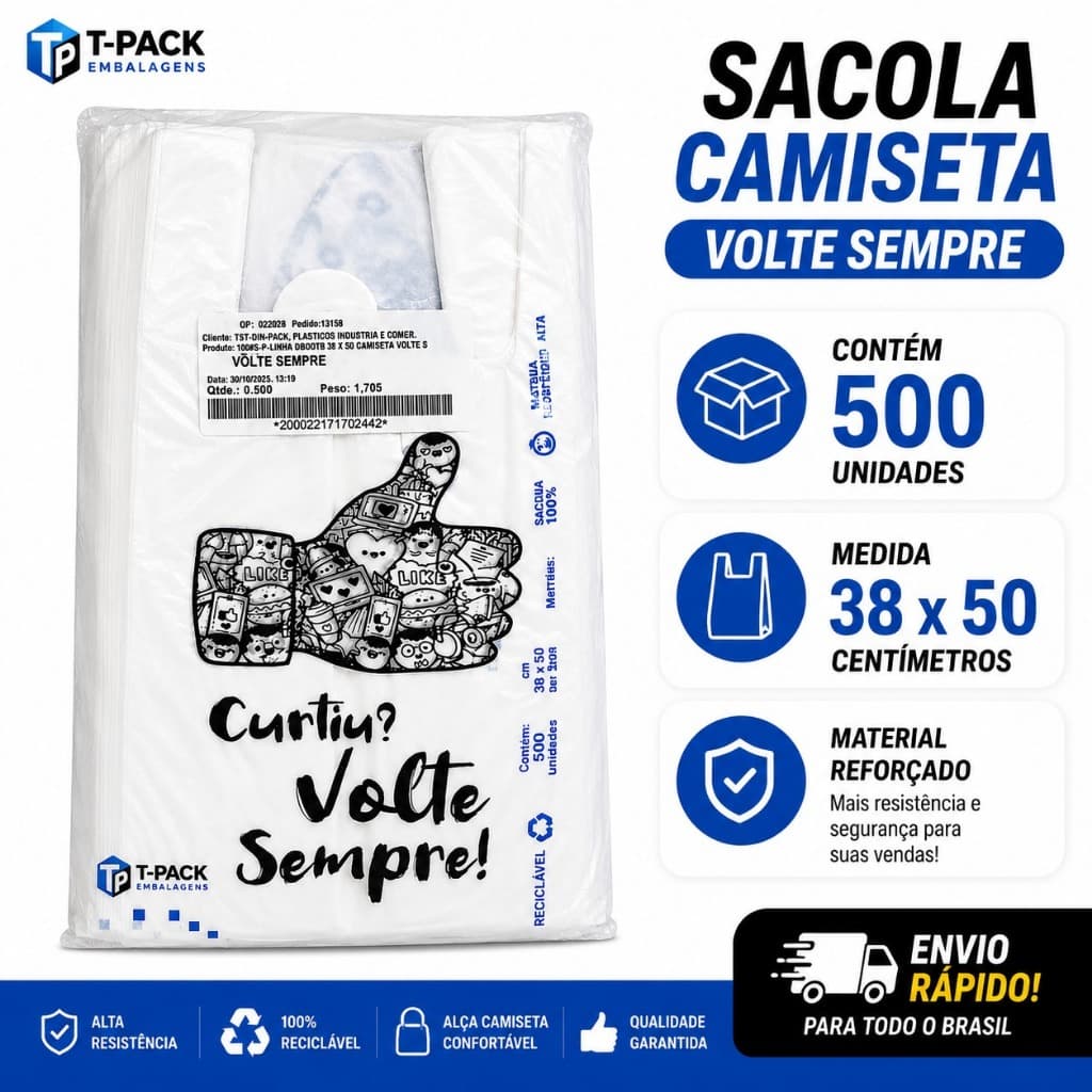 Sacola Plástica Volte Sempre 38x48 Sacola Virgem Reforçada