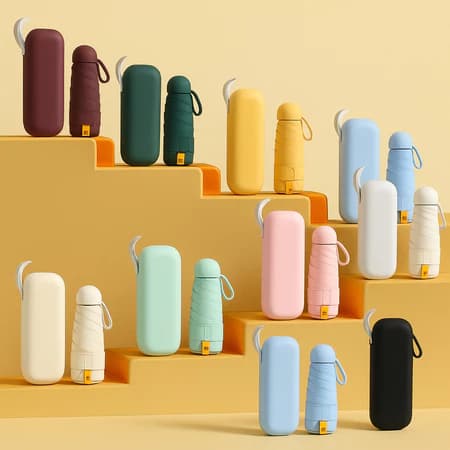 Mini Guarda-Chuva de Bolso UPF50+ Super Compacto para Sol e Chuva com Estojo VemVem