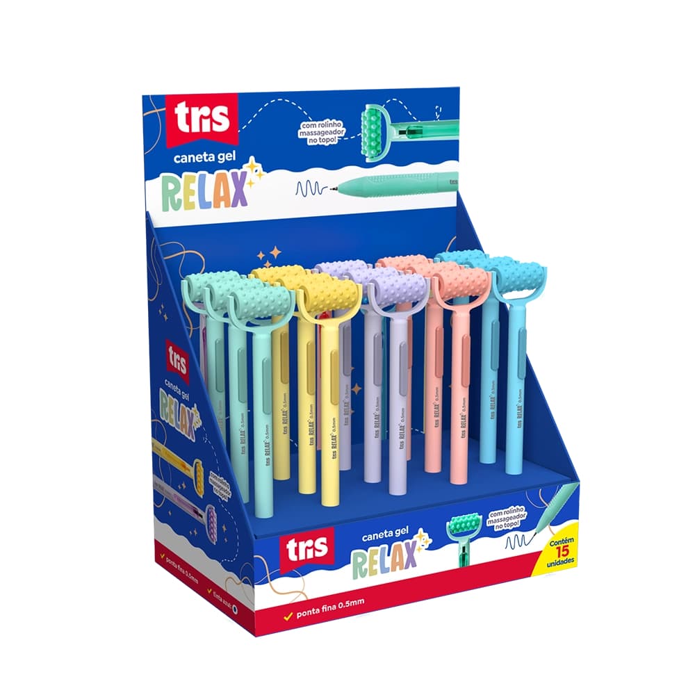 😌🖊️ Caneta Gel Relax 0.5 mm – Display com 15 Unidades – Tris