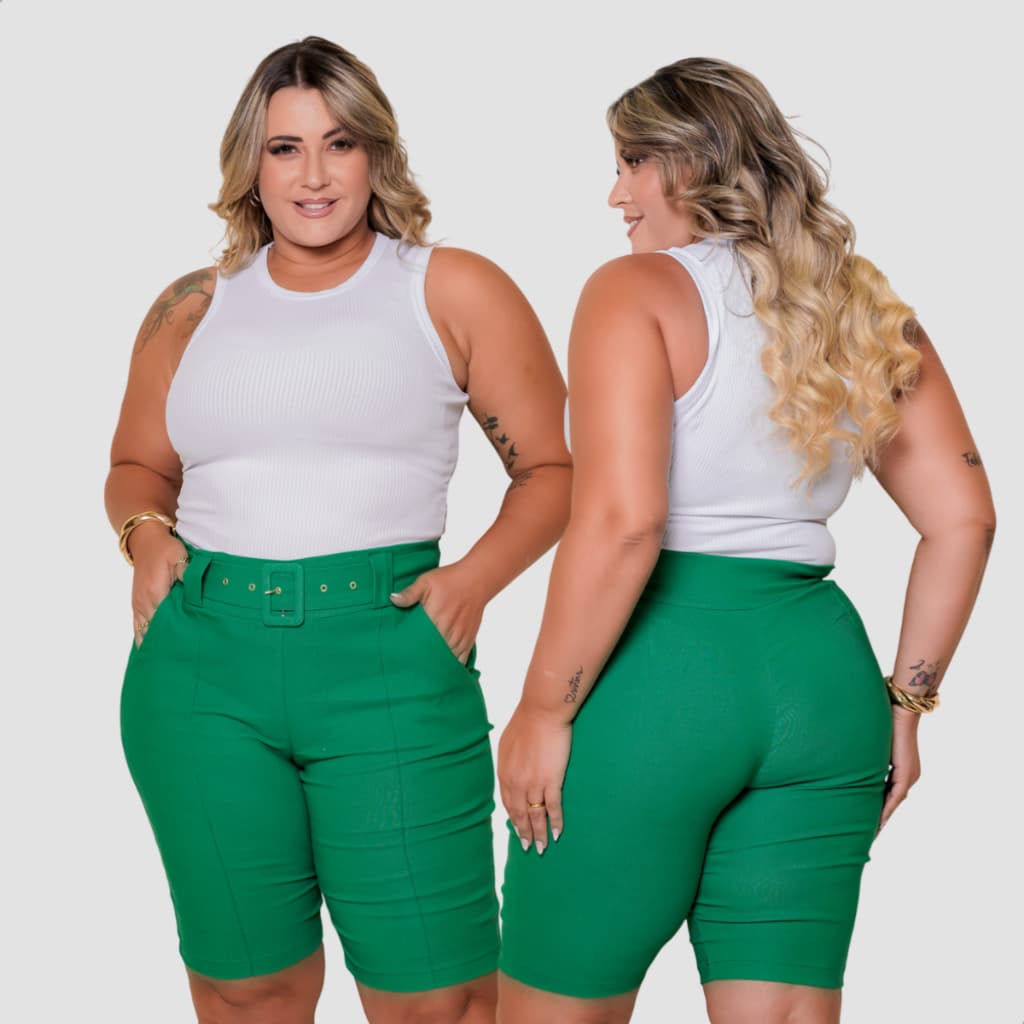 Bermuda Social Plus Size Super Luxo Reduz Pouchete Levanta Bumbum C/ Cinto E Bolso Funcional