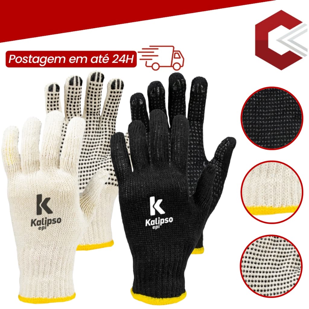 Kit 12 Luvas Pigmentada Antiderrapante Pigmento PVC p/ Construção, Mecânica, Jardinagem e S. Gerais