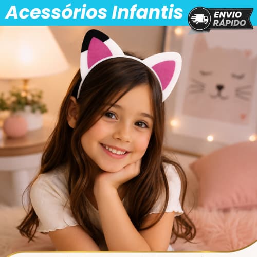 Tiara Casa Mágica da Gabby com Orelhas de Gatinho | Tiara Infantil 3D Rosa ou Azul com Glitter | Fantasia Gabby