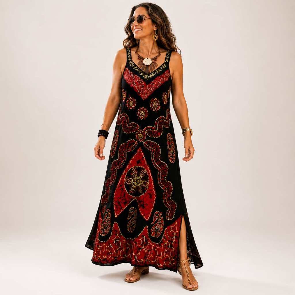 Vestido Longo Hippie Indiano Bordado para Viagens Festas e Ocasiões Especiais Tamanho Único