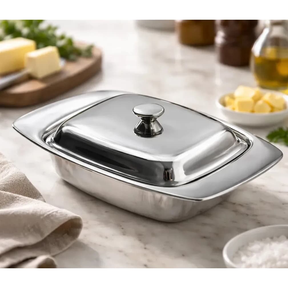 Manteigueira Tampa Inox Conserva Frescor Facil Uso Cozinha Moderna