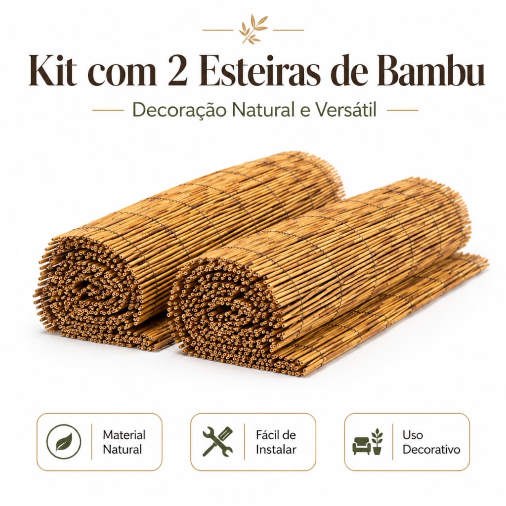 Kit 02 Rolos Esteiras Bambu Natural