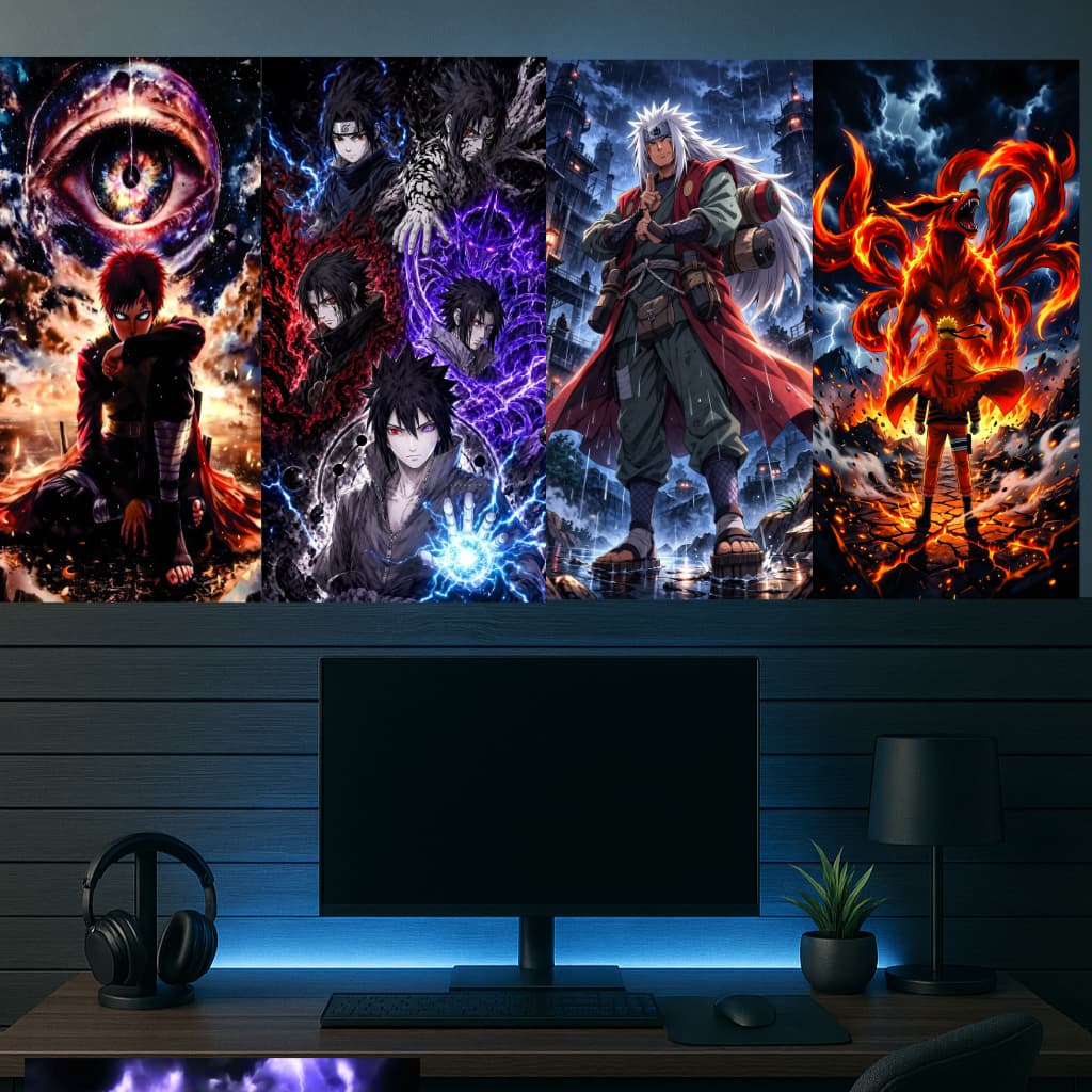 kit de Quadro Decorativo com 1,3 e 4 unidades do  Anime naruto/sasuke/kakashi/jiraya/sakura 45x20 cm