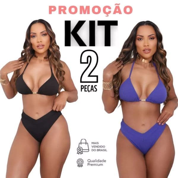 Kit 2 Biquíni Calcinha Asa Delta Cintura Alta Top Cortininha