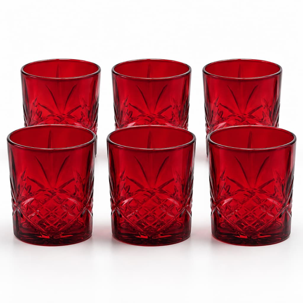 Jogo 6 Copos de Vidro Dublin Rubi 320ml Facetado Lanty para Água Suco e Drinks
