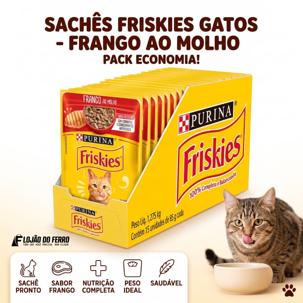 Ração Úmida Friskies Sachê Gatos Frango 85g Nestlé 15 unidades
