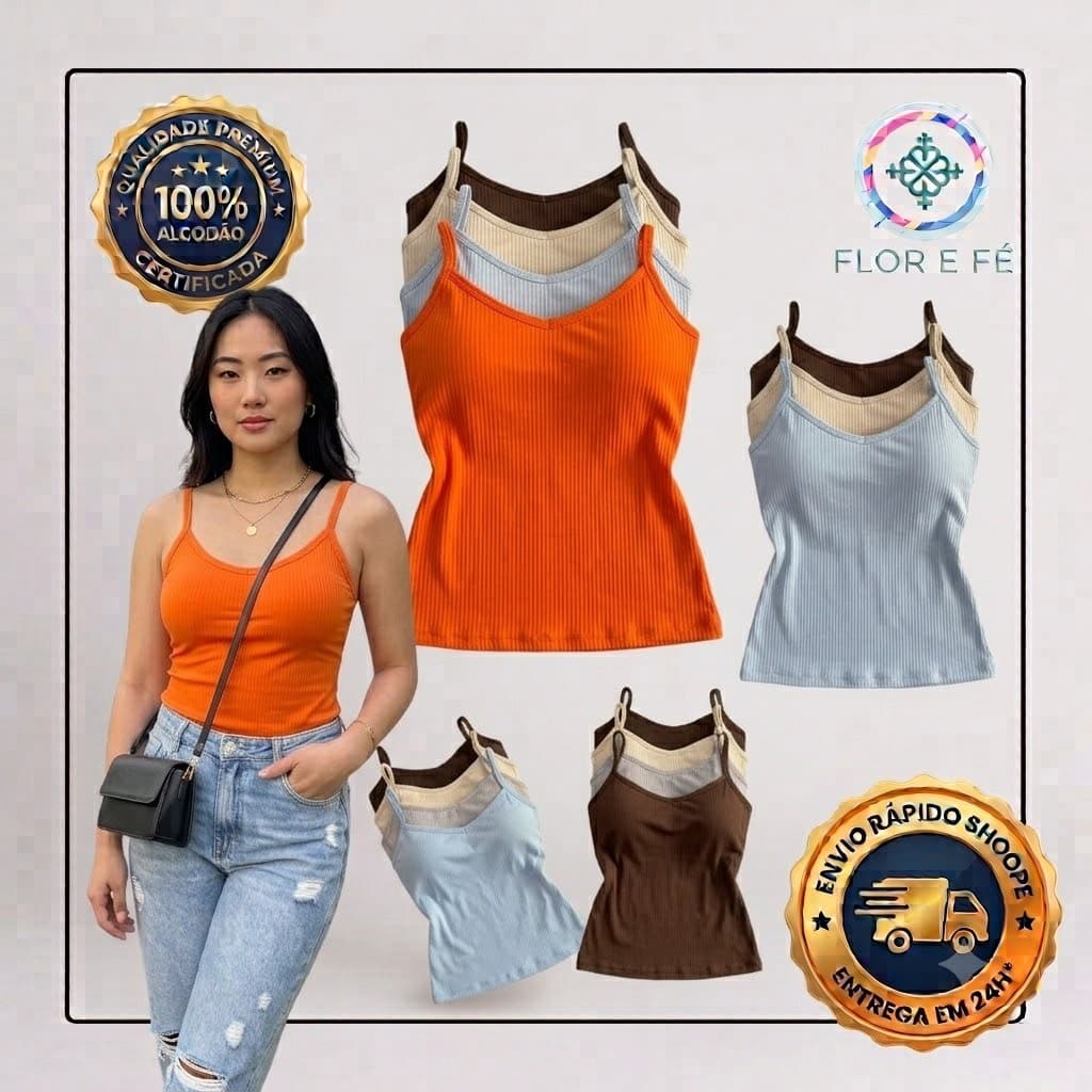 Blusinha Canelada Regata Feminina Bojo Alcinha Fina