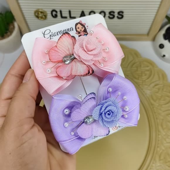 Laço Infantil Carolina Luxo/ Laço Infantil Jardim Encantado com Flores e Borboletas/ Faixinha de Luxo para Bebê