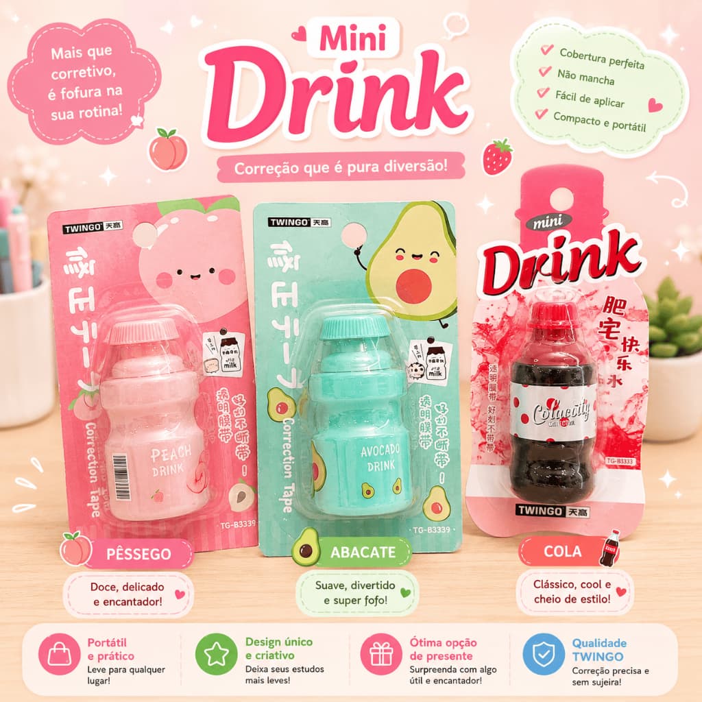 Fita Corretiva Kawaii | Modelos Leite e Refrigerante