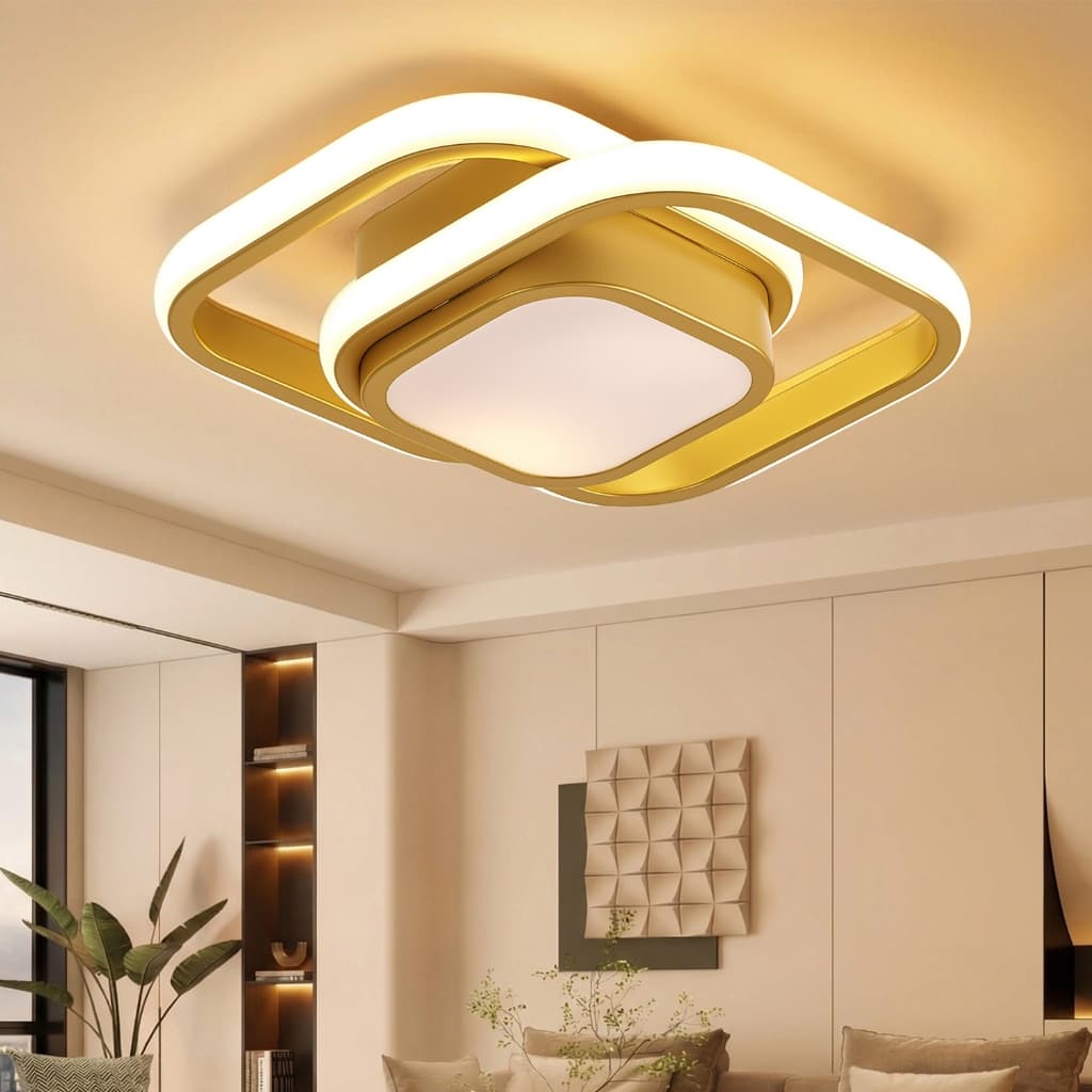 Lustre Pendente Luminaria De Teto Led Moderna Quadrada Quarto Dourado Sala Corredor Mesa Jantar 22w 127/220v