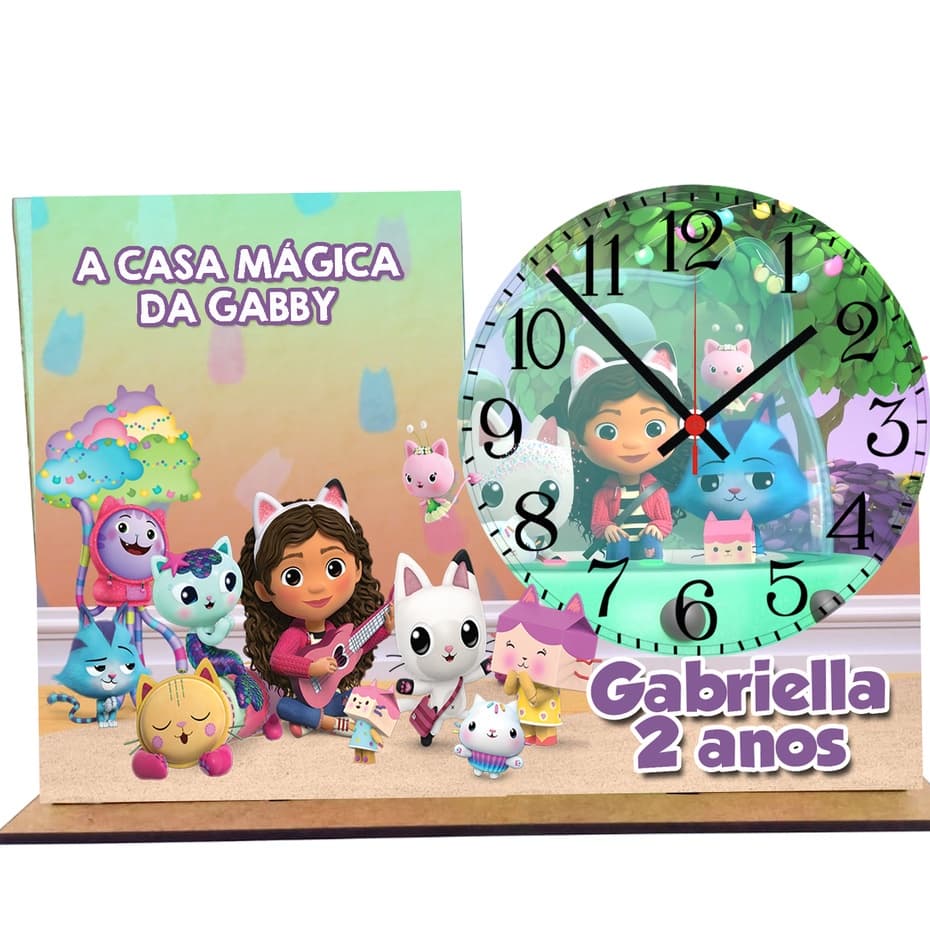 Relogio de mesa Casa Magica da Gabby lembrancinha com 5 unidades