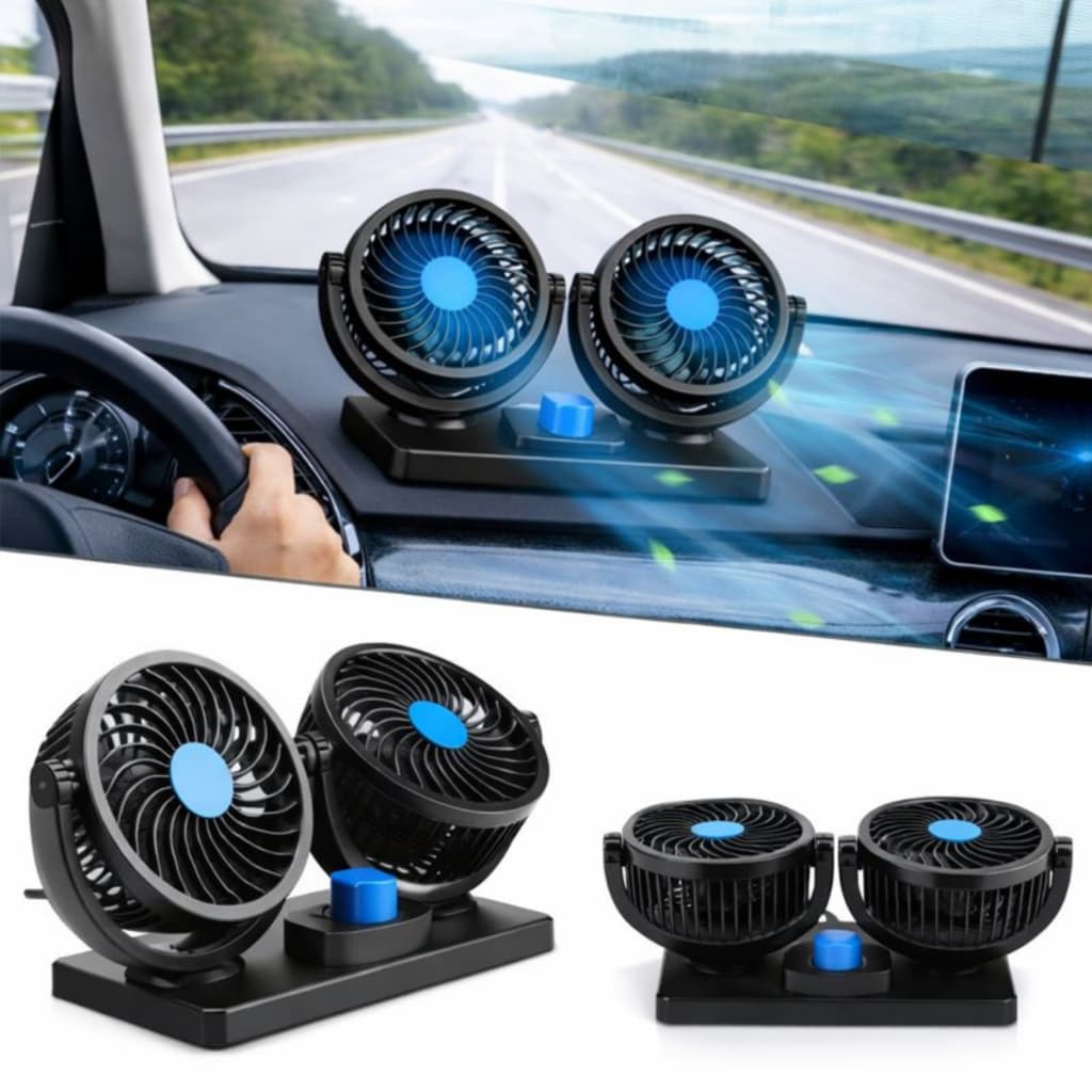 Ventilador Automotivo Duplo 12V com 2 Velocidades Rotação Ajustável para Carro Caminhão e Van Universal