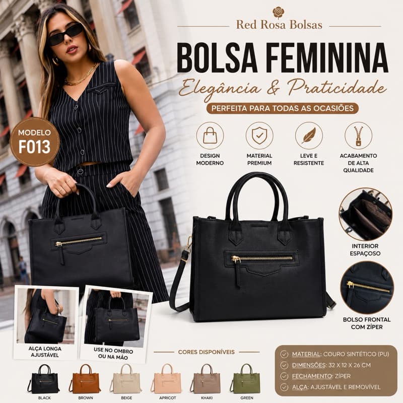 Bolsa Feminina Executiva Grande Couro Sintético Bolsa Tote Ombro e Transversal Elegante F013