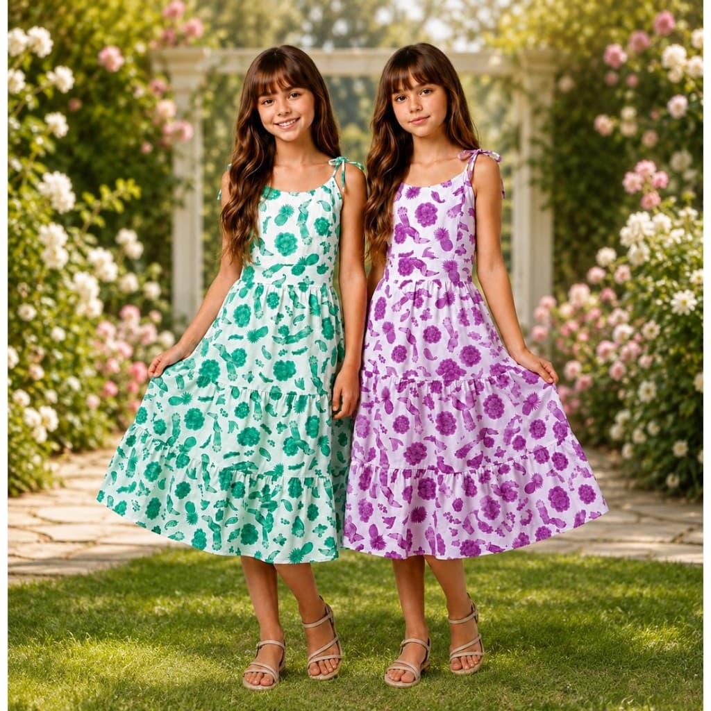 Vestido Juvenil Vestido Estampado Vestido Kit 2 Vestido Leve Vestido Verão Vestido Midi Vestido  Rodado Vestido Infantil