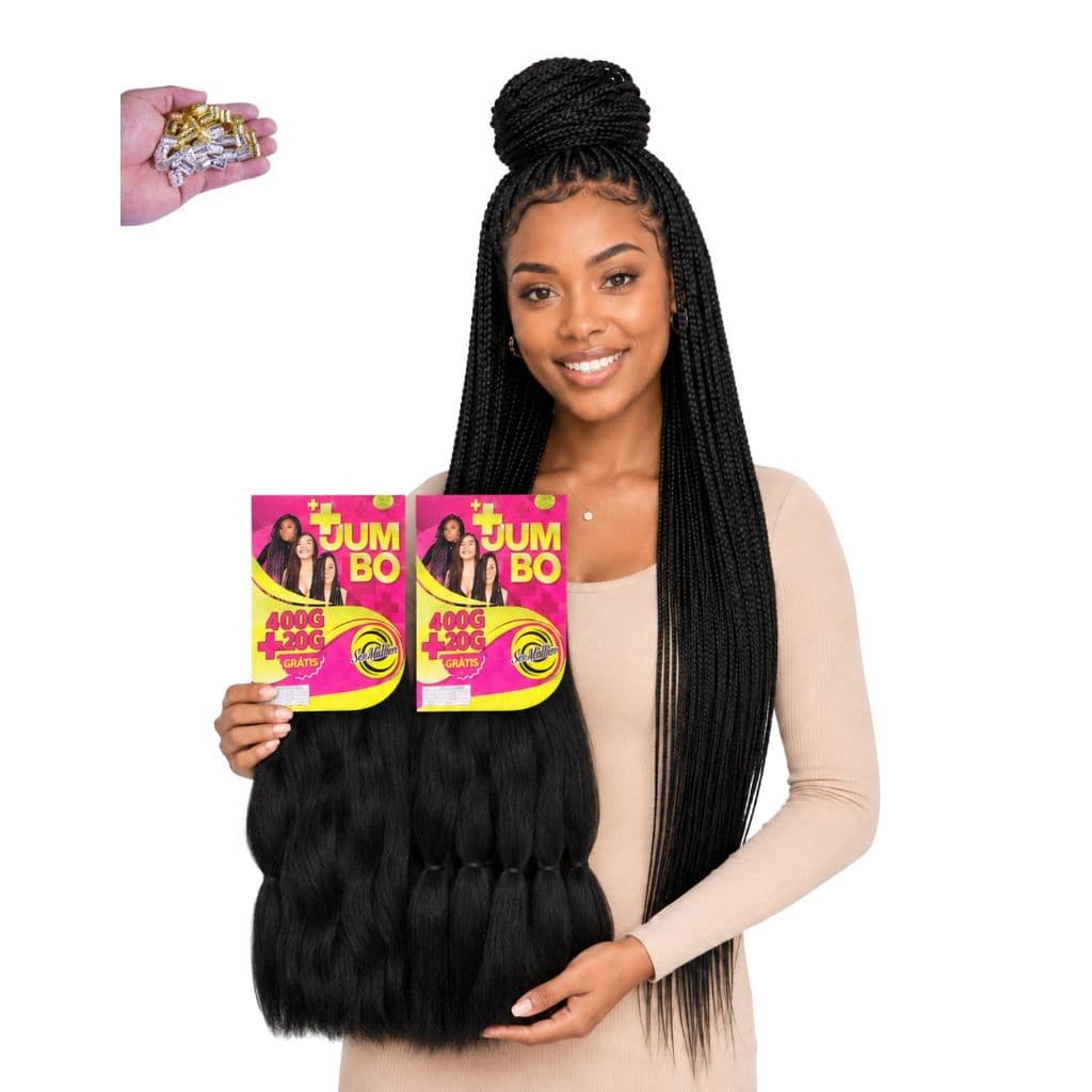 Kit 2 Pacotes de +Jumbo Ser Mulher 840 gramas de Jumbão Para Trança + anel