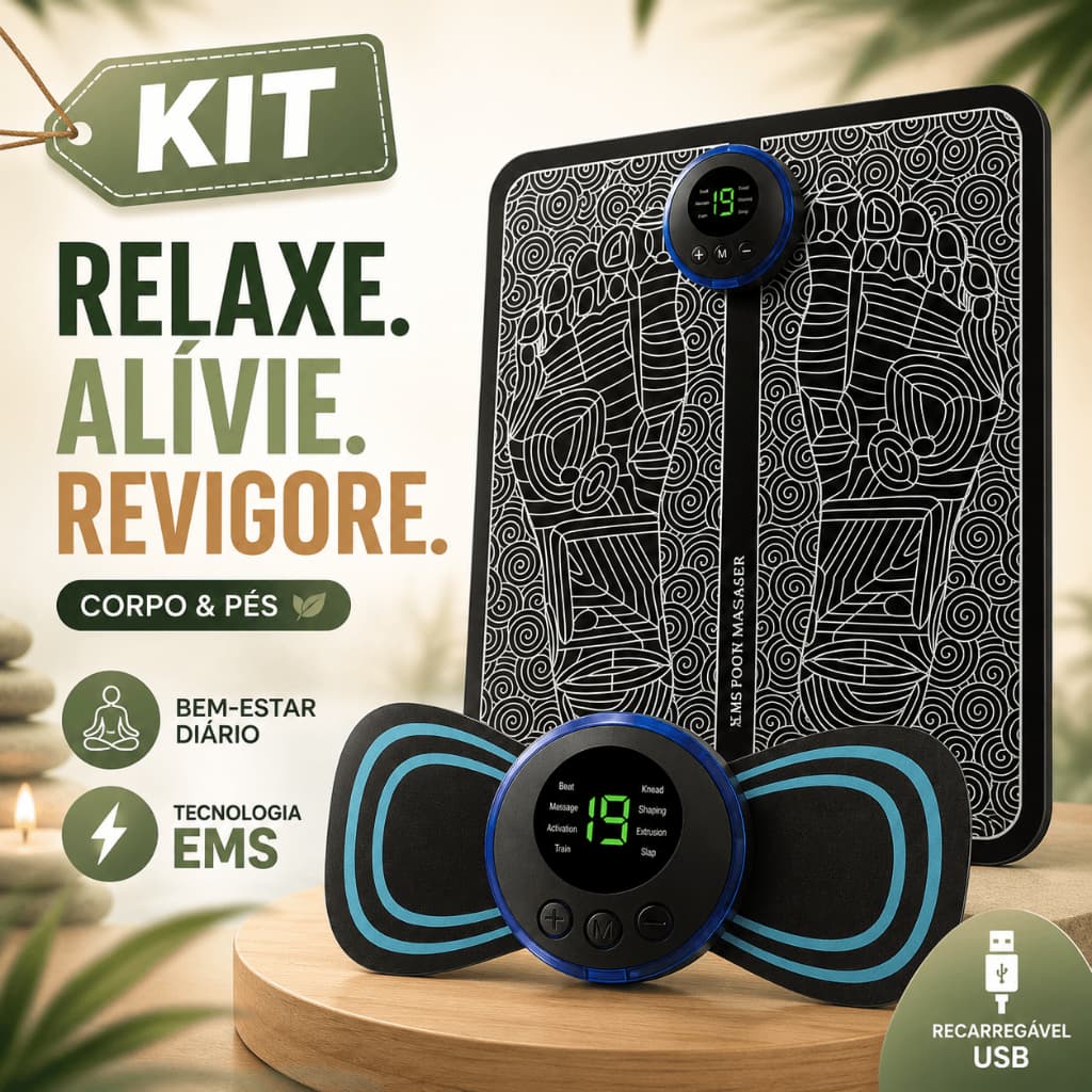 Kit Massageador EMS Elétrico Portátil Recarregável USB Estimulador Muscular Tapete Massageador 8 Modos 19 Níveis