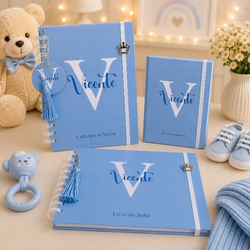 CADERNETA DE VACINA MENINO AZUL BEBÊ/ LIVRO DO BEBÊ / PORTA DOCUMENTOS  PERSONALIZADA COM NOME